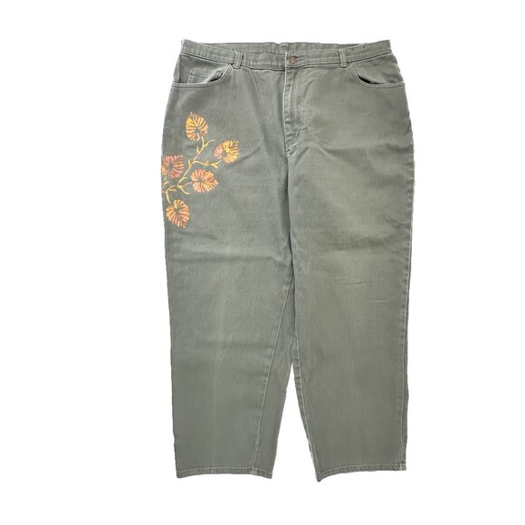 Style&Co Striaght Women's size 20W Custom Painted Leaves Branch Green Jeans - Picture 1 of 5